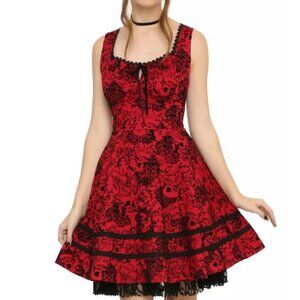 Hot Topic Red & Black Gothic Skull Lace-Up Sleeveless Dress XXL